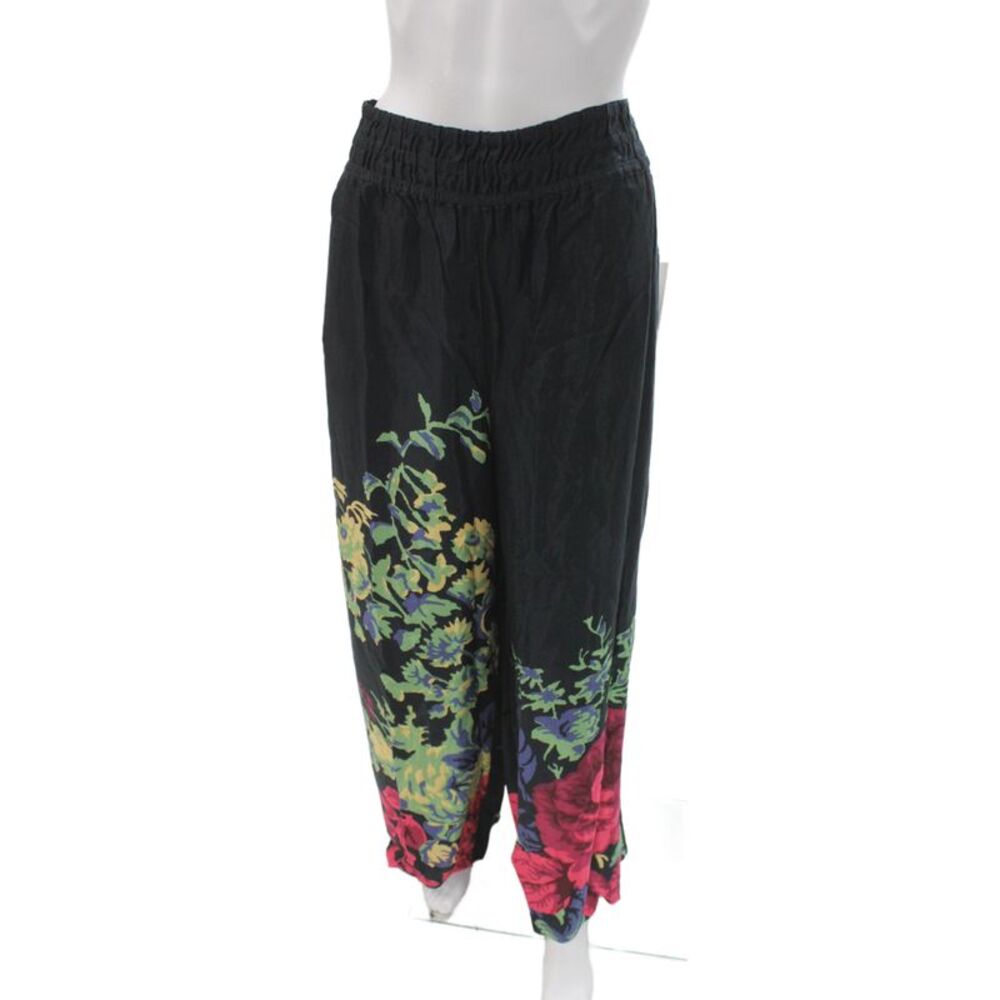 Anthropologie Women Harem Floral Pants Black 100% Viscose Size XL